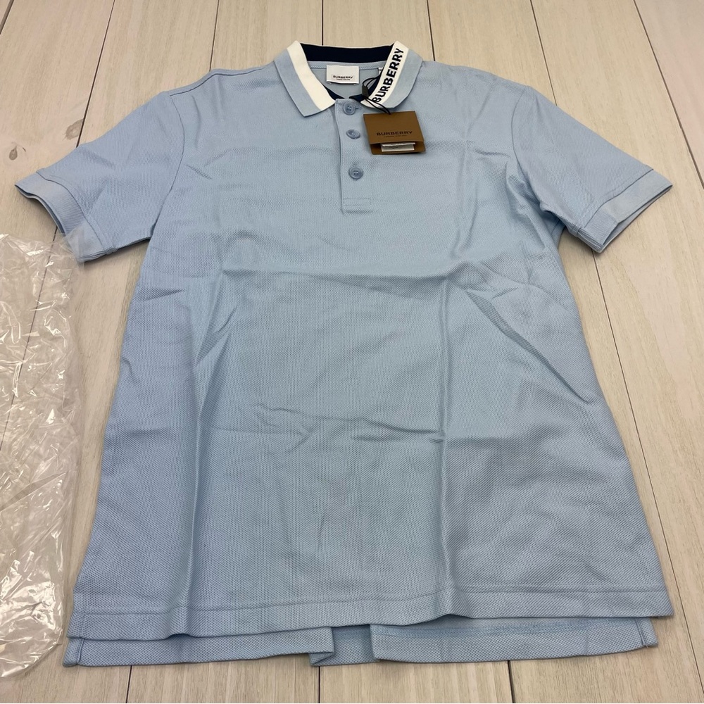 Authentic Burberry Men's Edney Pique Polo Pale Blue Size Small